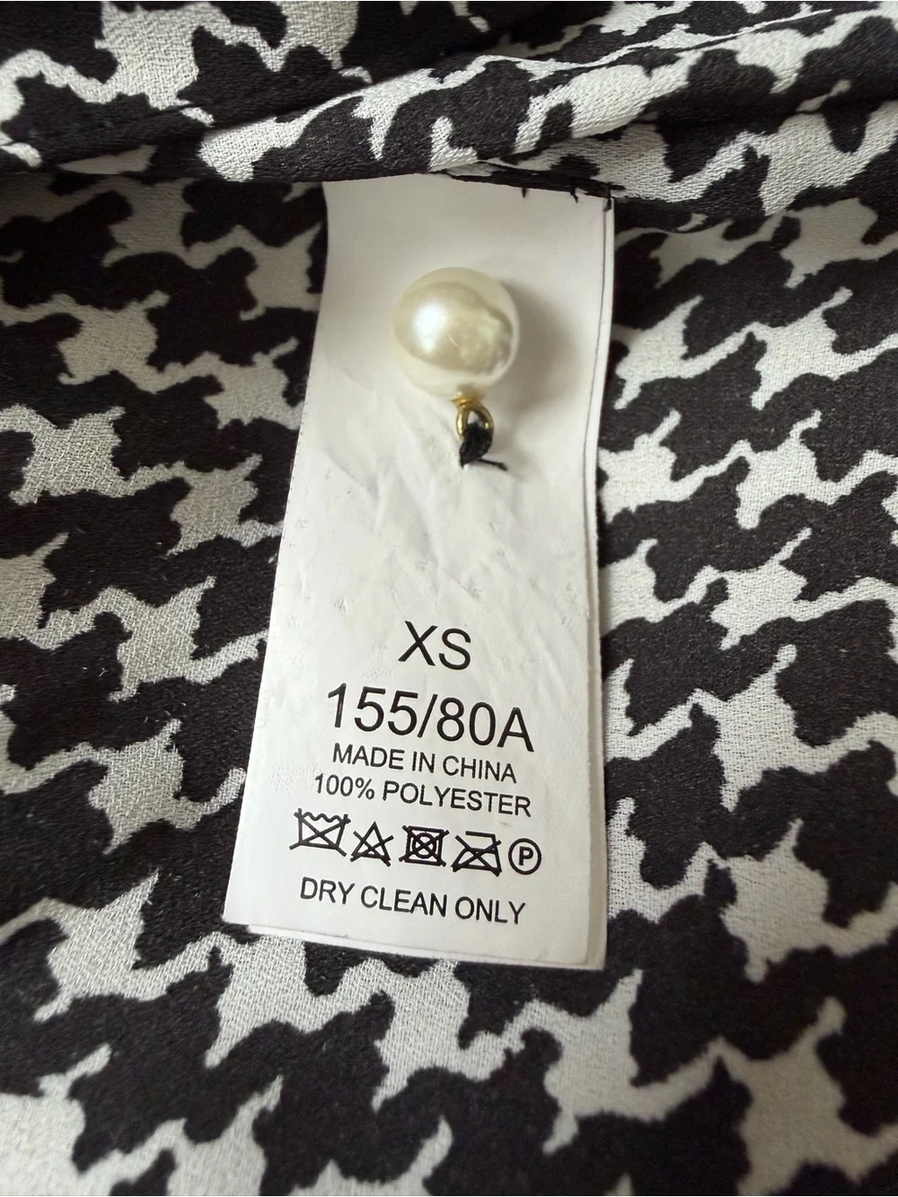 Kate Spade New York Black and White Houndstooth Tie-Neck Blouse - XS